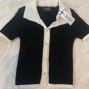 Black and White Collared Cardigan